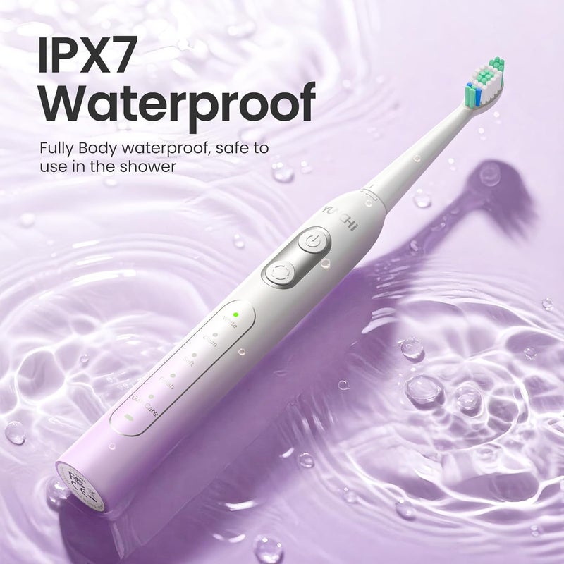 YUNCHI Electric Toothbrush Birthday/Valentine Plastic 8 Dupont Heads 24-Mo Deep Cleans Gentle Gums Removes Stains 3Hr USB-C 90d 2-Min Timer/30s IPX7 - Purple - Image 5